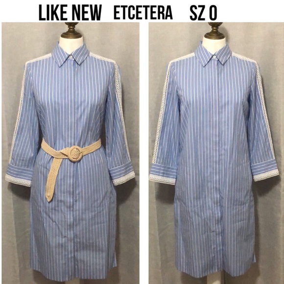 Etcetera Dresses & Skirts - Like New etcetera Dress-Sz 0-Cotton-Blue/White Striped-Button Front